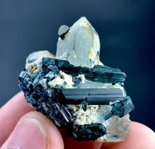 80 Carat Blue Tourmaline Crystal With Quartz Specimen From Afghanistan picture