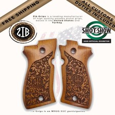 ZIB Grips Yellow Beech Fits Beretta® 81 84 84BB Cheetah Floral PB Logo Engraved picture