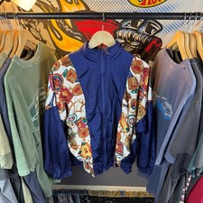 Vintage Avant Sporti Windbreaker Jacket Navy Blue Baroque Print 90s Large picture