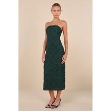 Lulus Flawless Perfection Emerald Floral Applique Strapless Midi Dress Size XS picture