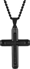 Men's Black Diamond Cross Pendant Necklace in Black Stainless Steel, 24