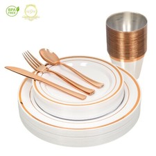 *On SALE* Elegant ROSE GOLD Disposable Dinnerware Set for 26 Guests 156 Pieces picture
