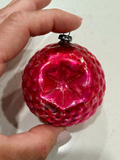 Vintage Japan Pink/Red Glass Bumpy Christmas Ornament Star Patter picture