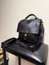 Vintage 80s COACH Black Leather Station Bag #243 Crossbody Purse Brass Turnlock picture