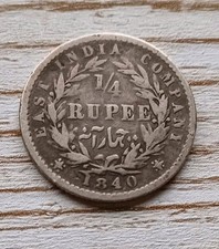 Queen Victotia 1840 East India Company 1/4 Rupee Coin British India 0.917 Silver picture