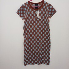 NEW Iets Frans Dress Urban Outfitters L Brown Blue Argyle Print Stretch 10 - 12 picture