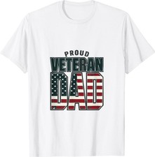 Proud Veteran Dad American Flag Military Retro Patriotic T-Shirt picture