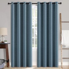 Brand New Miulee Dusty Blue Linen-Texture Blackout Curtains – Set of 2 picture