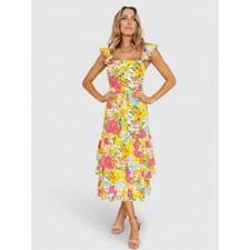 Baltic Born Dani Ruffle Tiered Midi Dress | Multi Floral Size M picture