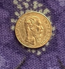 1865-B Emperador Maximiliano, Mexico Minted,(.49) 1/2 Gram, 22k Gold Coin picture