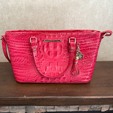 Brahmin Pink Embossed Alligator Satchel Zip Top Shoulder Strap Tassel Charm picture