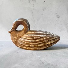 Vintage Hand Carved SWAN Soapstone Figurine Folk Art Etched Lines Feathers MCM  picture
