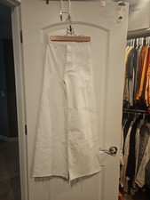 Zara Marine Straight White Denim Jeans Raw Hem Wide Leg Size 8 / 29