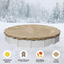 24' Round Above Ground HEAVIEST Tan Winter Swimming Pool Solid Cover 20 Yr picture