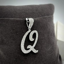 2.00 Ct Natural Moissanite Custom Letter Q Pendant 14K White Gold Plated Silver picture