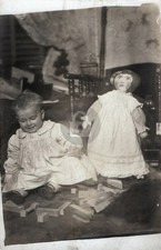 c1910's Baby Playing w Blocks Doll RPPC Photo Postcard COPY picture