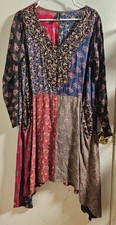 Sacred Threads Boho Hippy Dress Patchwork floral print Sz. Sm. Sharkbite hemline picture