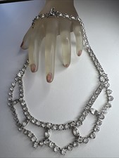 Great Victorian Nouveau Festoon Necklace White Gold Fill GF Bezel Rhinestone picture