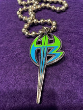 2009 WWE Jeff Hardy Enigma Necklace Green Blue Authentic Pendant Ball Chain picture