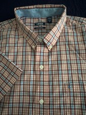 IZOD Non Iron Stretch Mens SS Multicolored Check Button Front Shirt XL picture