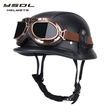 Retro German Leather Half Helmet Motorcycle Windproof Glasses Unisex Helmet picture