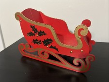 VTG BW Japan Wood Fold Up Red Gld Christmas Santa Sleigh Card Holder Collapsible picture