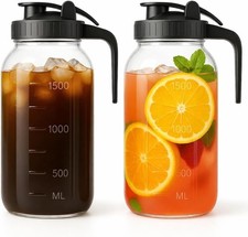 Glass Pitcher with Lid for Tea 64 oz 2 Pack | Mason Jar Cold Brew Pitcher picture