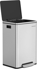 SONGMICS Trash Can 13-Gallon Garbage Can with 15 Trash Bags Stainless Steel picture