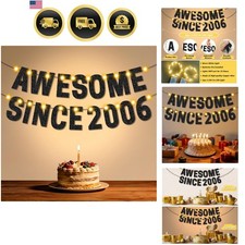 20th Birthday Decorations Banner LED Lights Black Unisex Party Supplies picture