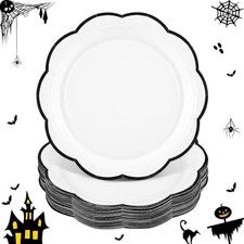 30 Pcs Halloween Paper Plates Disposable 7 Inch Black and White Plate picture
