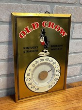 Vintage Original Old Crow Kentucky Whiskey Tin Thermometer Sign 13