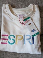 Esprit Women's Logo Fleece Crewneck Sweatshirt Cream Viral 80's Costco NWT XL  picture