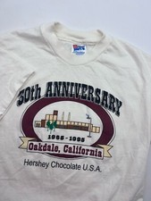 Vintage 90's Hershey's Chocolate 30th Anniversary CA White T Shirt Hanes Beefy T picture
