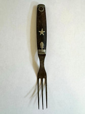 VERY RARE Civil War Era Vintage 3-Tine Metal Fork with Dark Brown Wood Handle picture