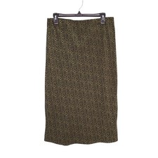 Bobeau Skirt Womens Large Green Black Animal Print Bias cut Elastic Waist New picture
