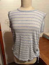 Women’s Top Cap Sleeve Round Neck Sides Drawstring Blue/whute Striped Talbots MP picture