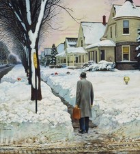 John Falter : Snowball Fight :  Mid-Century Americana Winter Scene Print picture