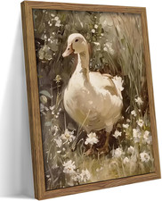 Framed Goose Wall Art, Rustic Vintage Floral Animal Oil Painting, Retro Farmhous picture