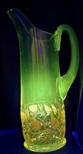 Antique 1890 Hobbs Brockunier Large uranium glass water pitcher w/ flowers picture