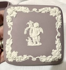 WEDGWOOD Lilac Lavender JASPERWARE Bearded Cherub Angel LIDDED BOX Vintage c1971 picture