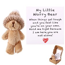 Mini Plush Worry Bear with a Hat, Handmade Positive Small Plush Bear in a Box w picture