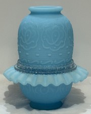 Vintage Fenton Blue Satin Persian Medallion Roses 3 Piece Glass Fairy Lamp picture