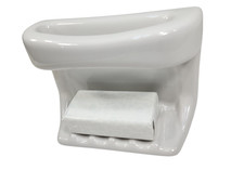 Vintage White Ceramic Soap Dish Tray Shower Washcloth Holder Mid Century Modern picture