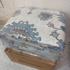8x10ft Low Pile Area Rug, Machine Washable, Non Skip Vintage Floral Blue & White picture