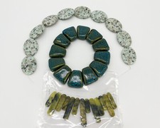 NOS Dalmatian Jasper Ceramic Serpentine Bib Temp Strung Bead Supply Destash picture