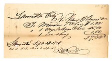 1858 Handwritten antique receipt Lancaster PA Jason H Barnes signed ?? Randall picture