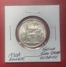 1930 A French Indo China Silver 20 Centimes, Choice to Gem Uncirculated. picture