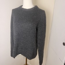 COS Women’s 100% Silk Woven Part,Wool/Nylon Knitted Part Dark Gray Sweater Sz S picture