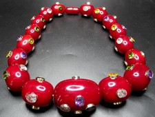 Amazing HUGE Burgundy Lucite Bead Bezel Set Gemstone Necklace picture