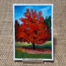 ACEO Original, Landscape, Sugar Maple, Autumn, Foliage, Fall, Nature, Painting picture